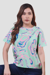 Half Sleeves Relaxed Fit Printed T-shirt For Women.